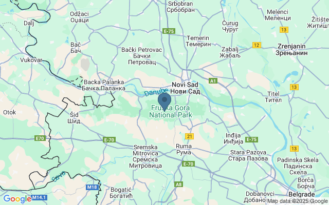 Kaart met locatie Nationaal Park Fruska Gora